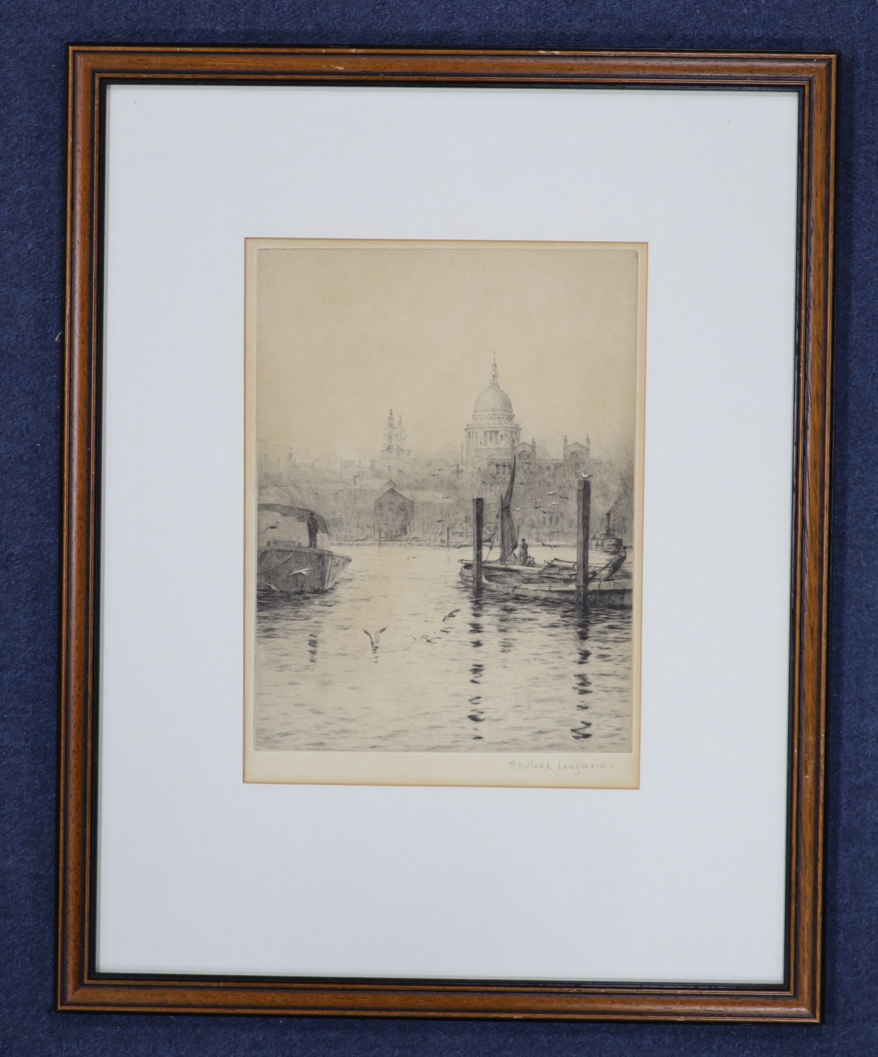 Rowland Langmaid RA (1897-1957), etching, St Paul’s from the Thames, signed in pencil, 27 x 20.5cm.